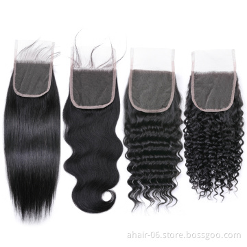 Wholesale Raw Virgin Hair Malaysian Brazilian Human Hair U Part Lace Closure 4*4 Curly Hair